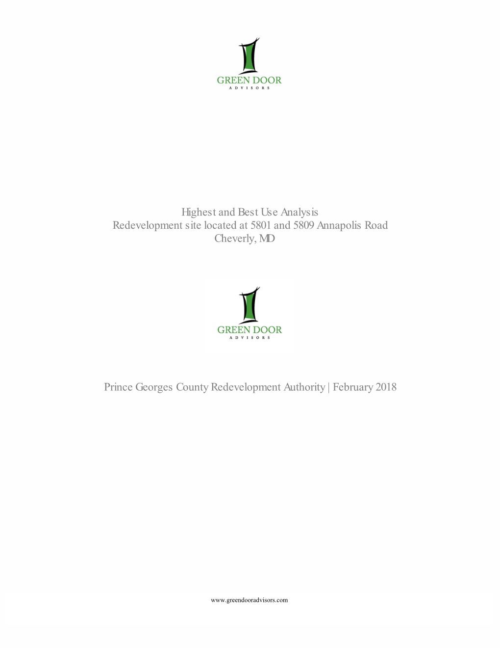 Highest and Best Use Analysis Redevelopment Site Located at 5801 and 5809 Annapolis Road Cheverly, MD