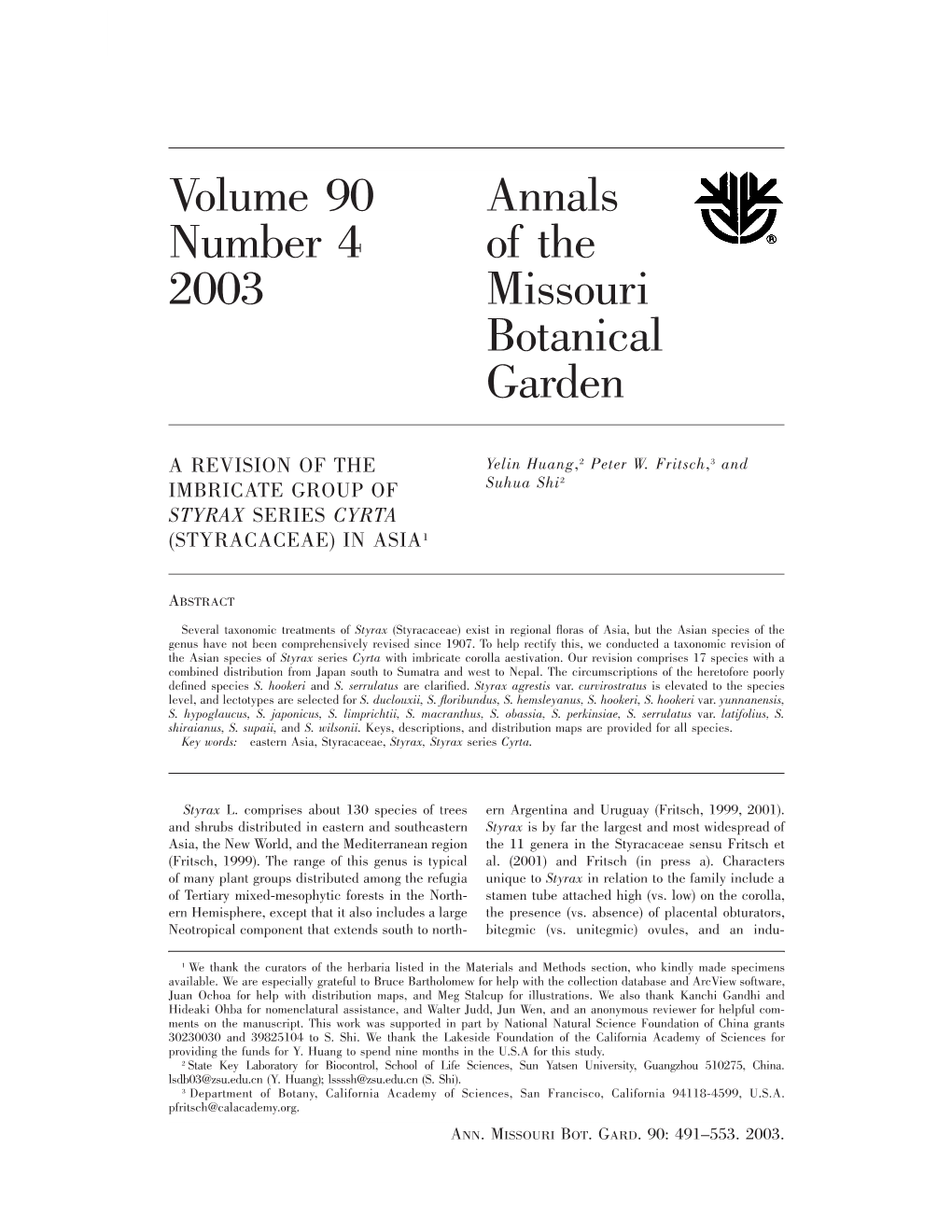 Volume 90 Number 4 2003 Annals of the Missouri Botanical Garden