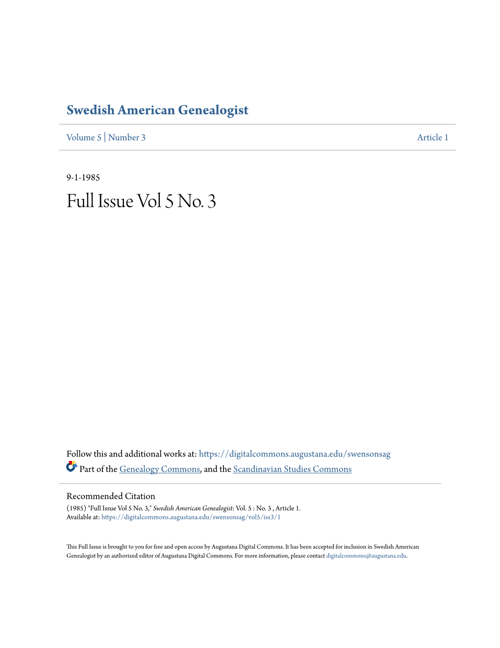 Swedish American Genealogist