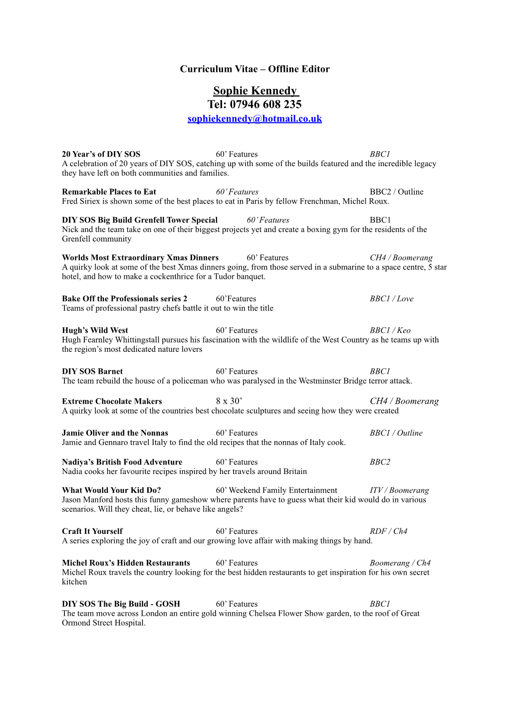 Sophie Kennedy Cv August 2019