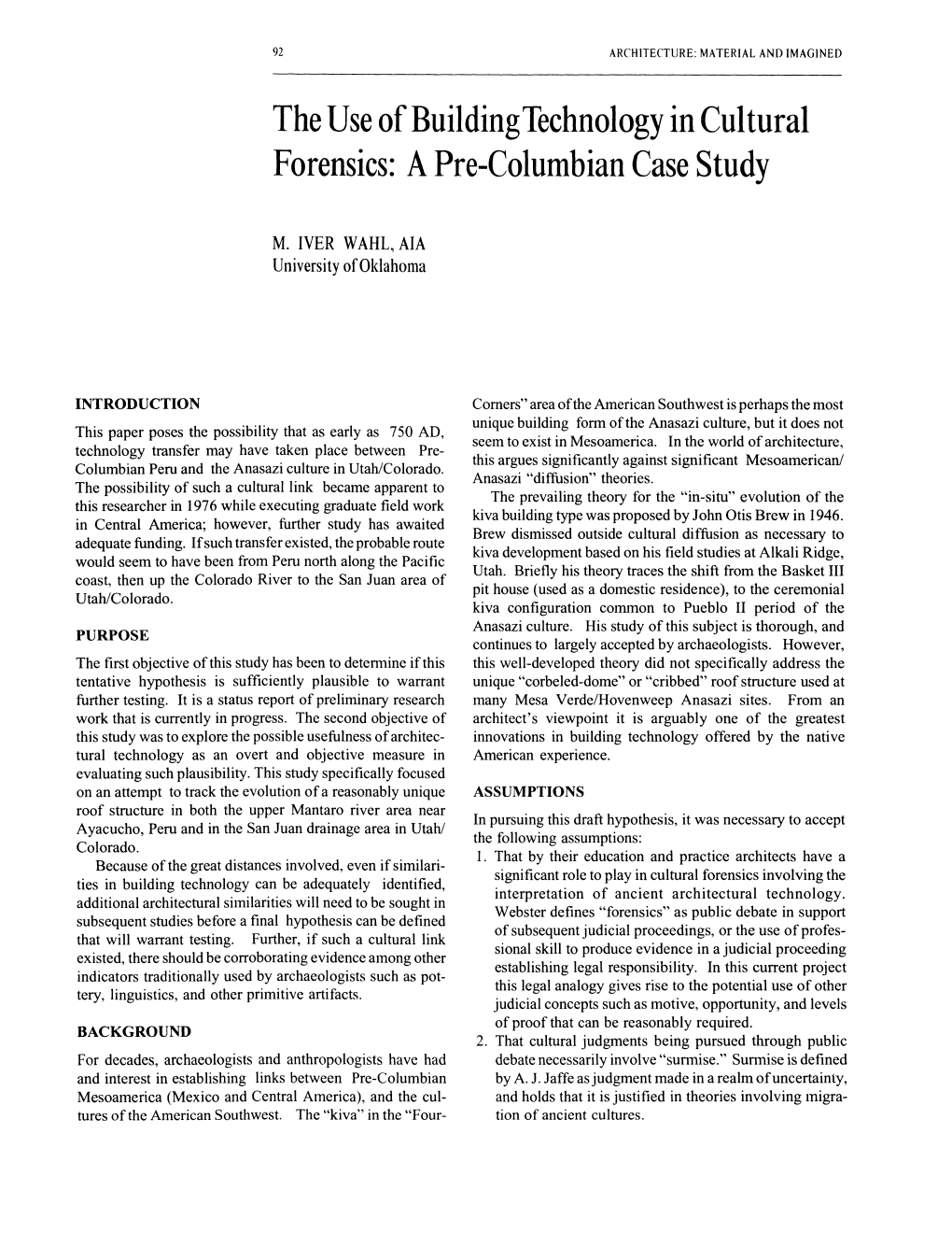 The Use of Building Technology in Cultural Forensics: a Pre-Columbian Case Study