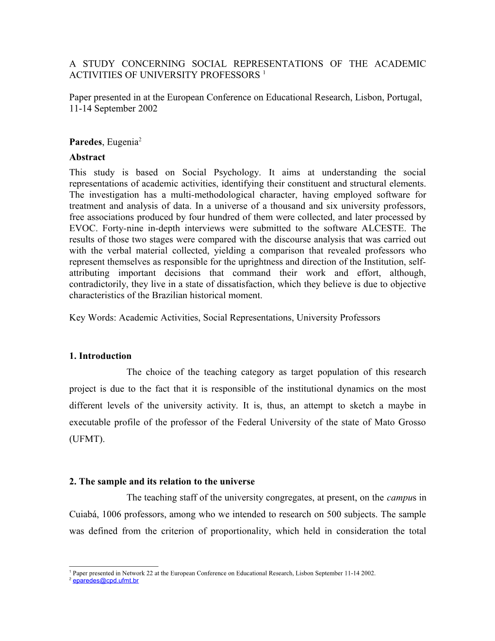 A Study Concerning Social Representations of the Academic Activities of University Professors