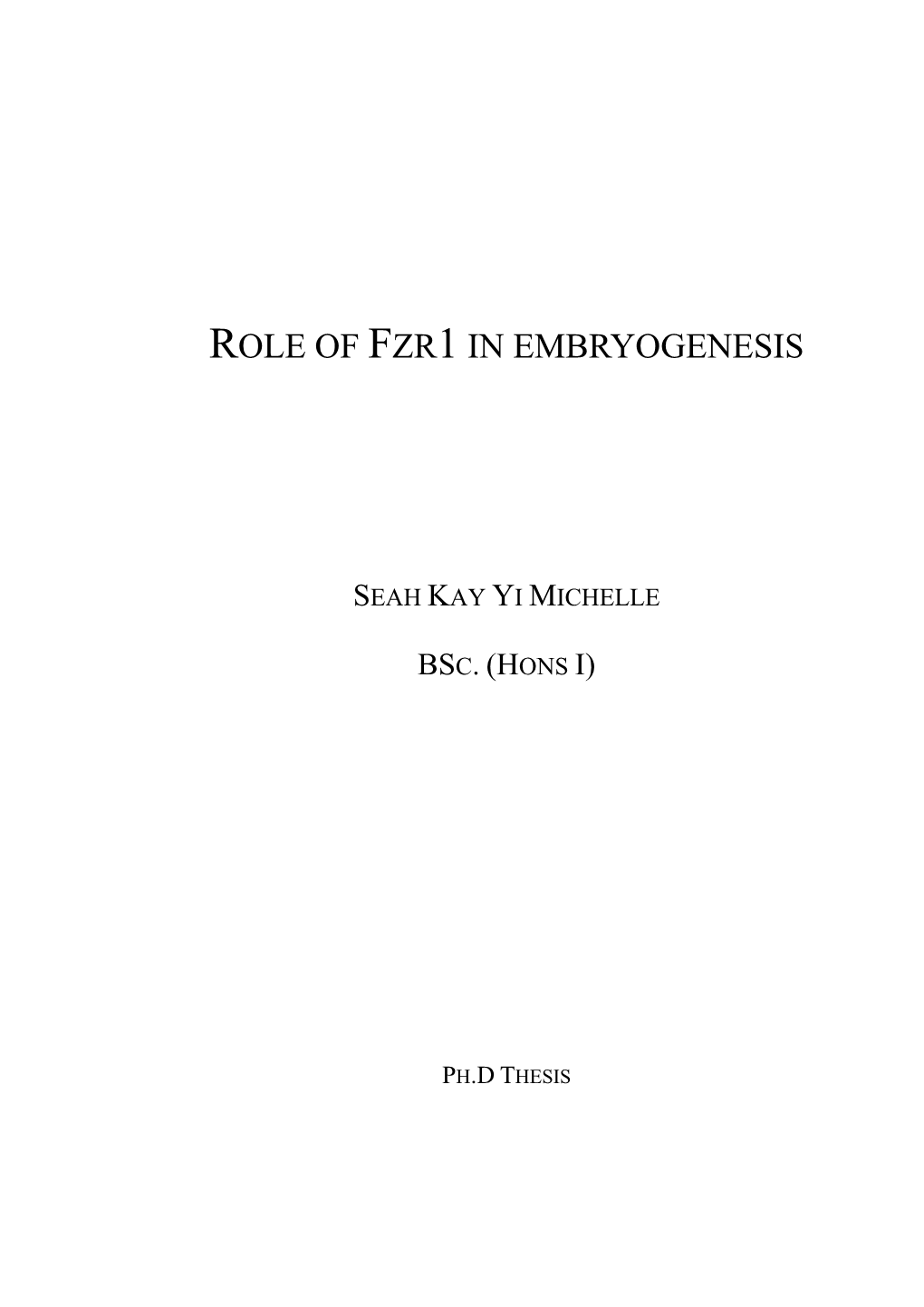 Role of Fzr1 in Embryogenesis