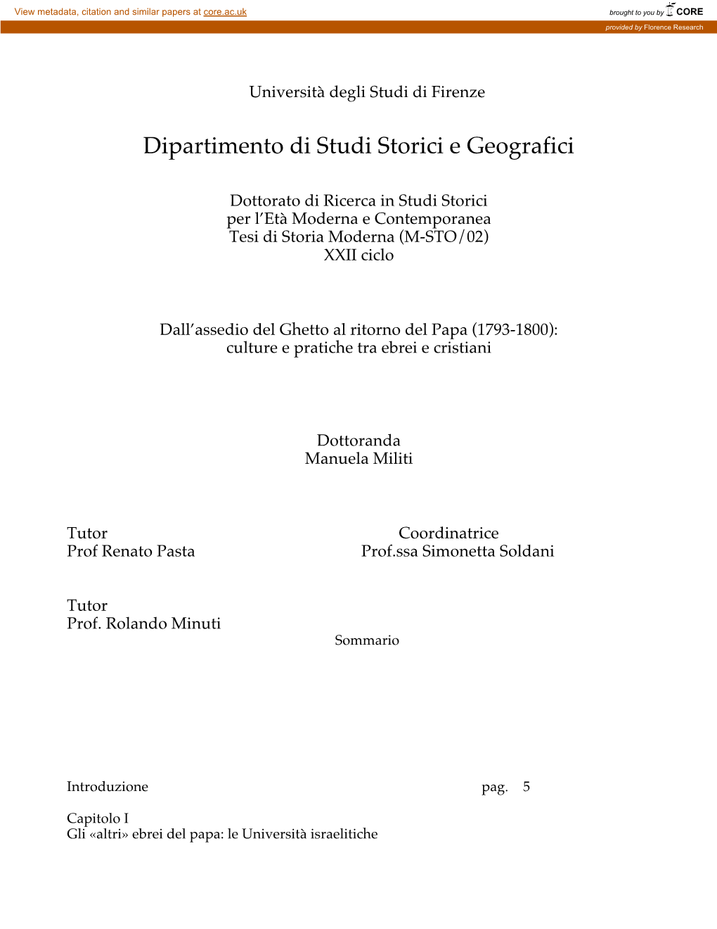 Dipartimento Di Studi Storici E Geografici