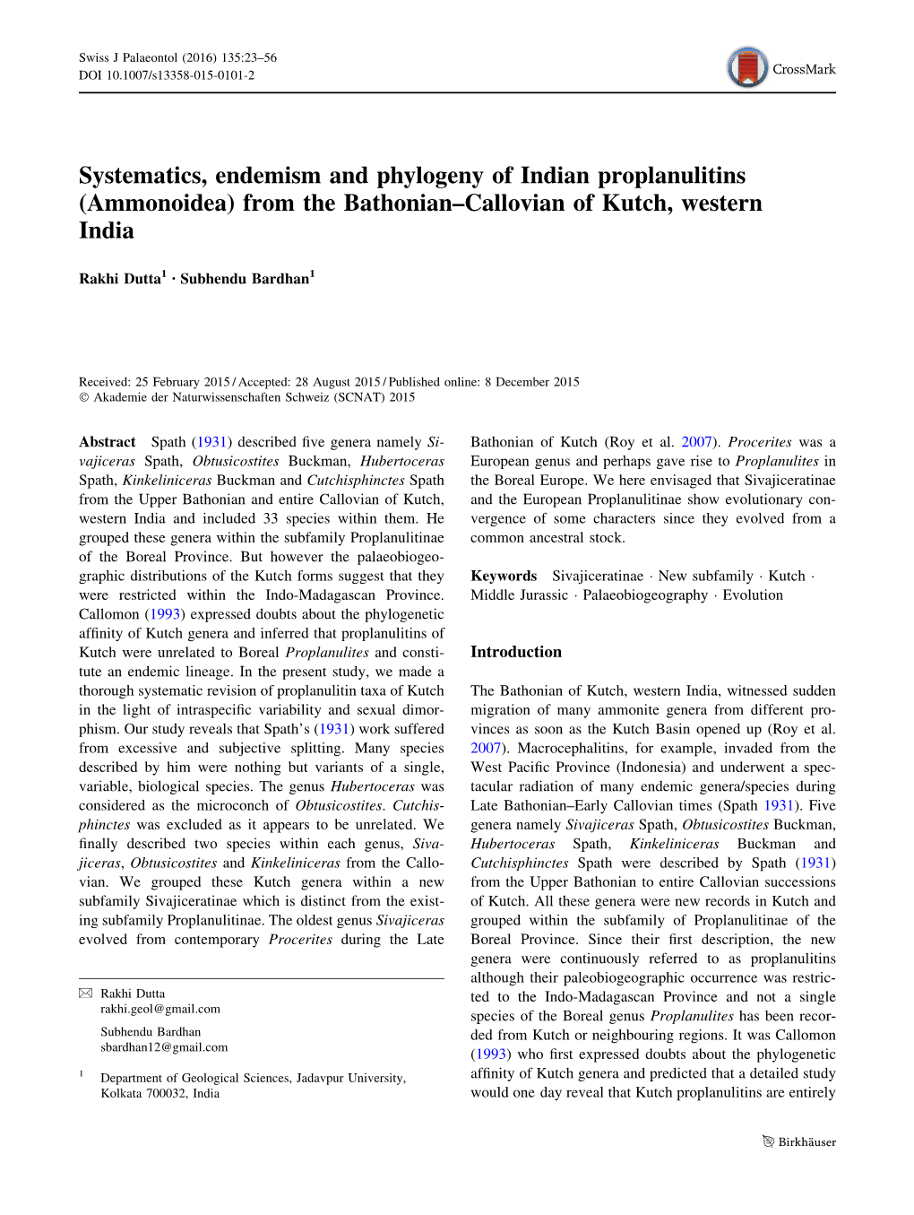 Systematics, Endemism and Phylogeny of Indian Proplanulitins (Ammonoidea) from the Bathonian–Callovian of Kutch, Western India