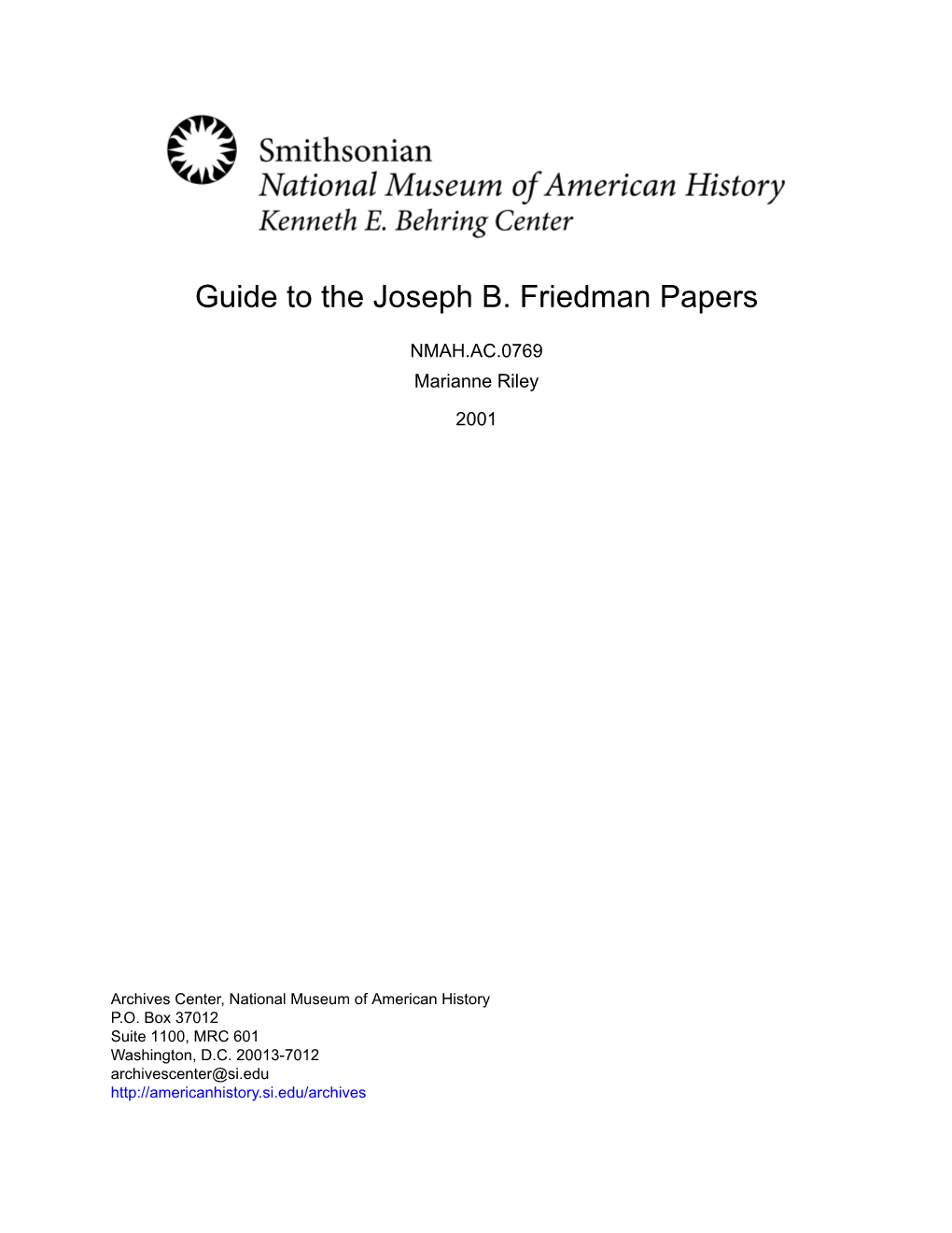 Guide to the Joseph B. Friedman Papers