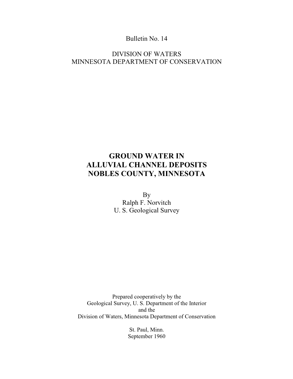 Ground Water in Alluvial Channel Deposits Nobles County, Minnesota