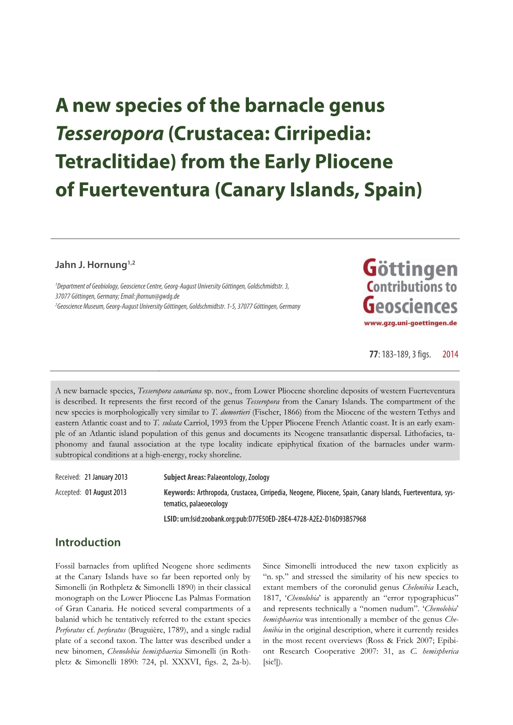 From the Early Pliocene of Fuerteventura (Canary Islands, Spain)