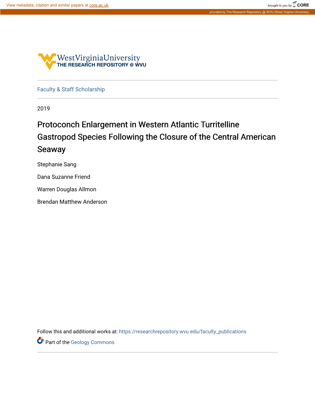 Protoconch Enlargement in Western Atlantic Turritelline Gastropod Species Following the Closure of the Central American Seaway