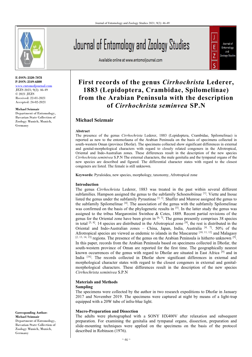 First Records of the Genus Cirrhochrista Lederer, 1883