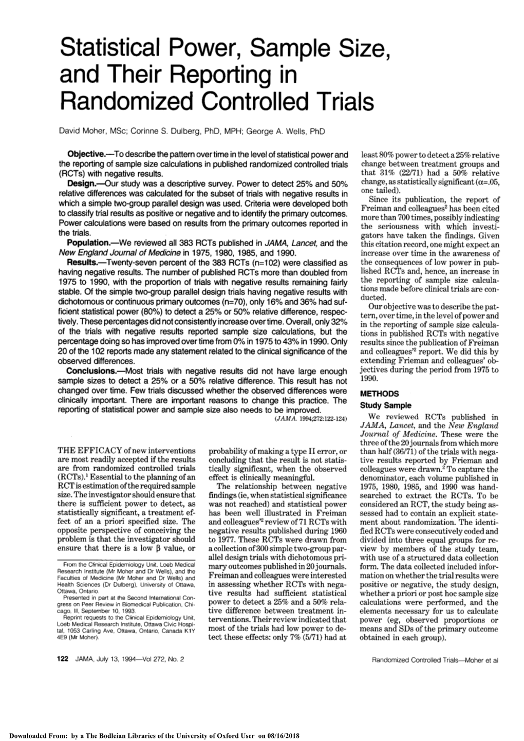 Statistical Power, Sample Size, and Their Reporting in Randomized Controlled Trials