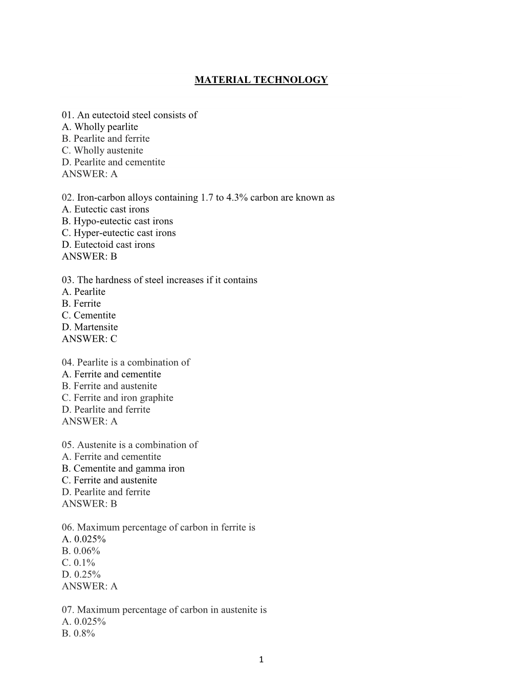 Materials Technology – Placement