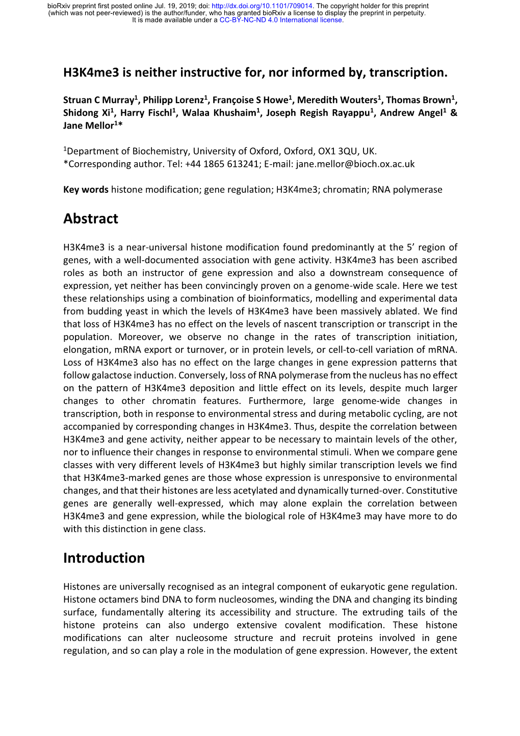 H3k4me3 Is Neither Instructive For, Nor Informed By, Transcription