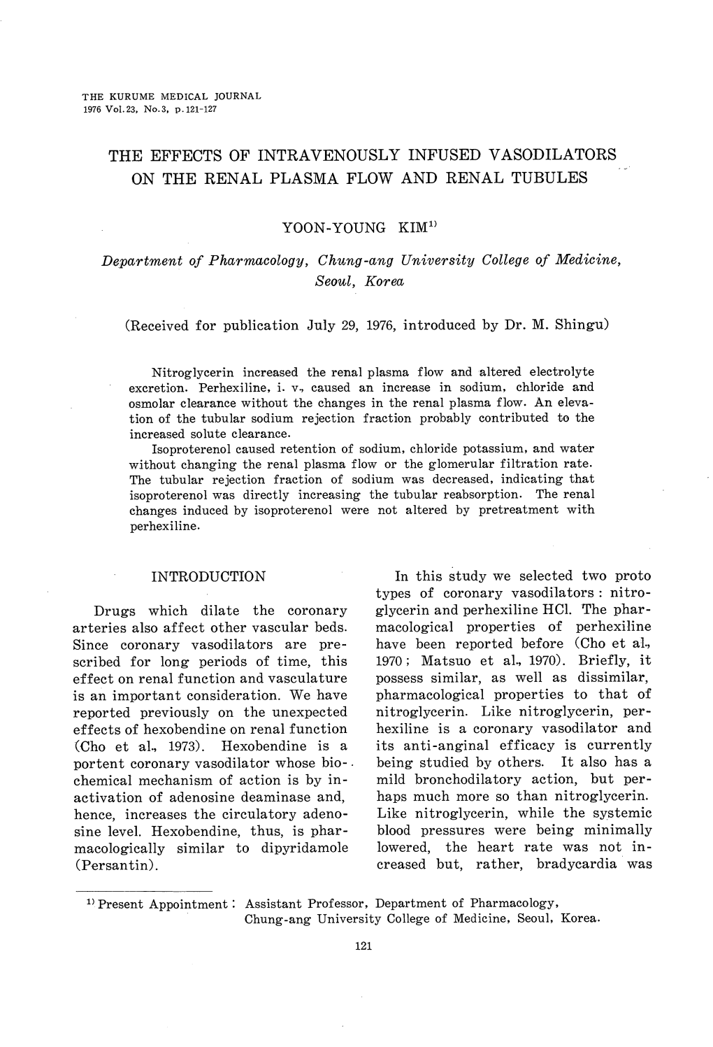 The Effects of Intravenously Infused Vasodilators on the Renal Plasma Flow and Renal Tubules