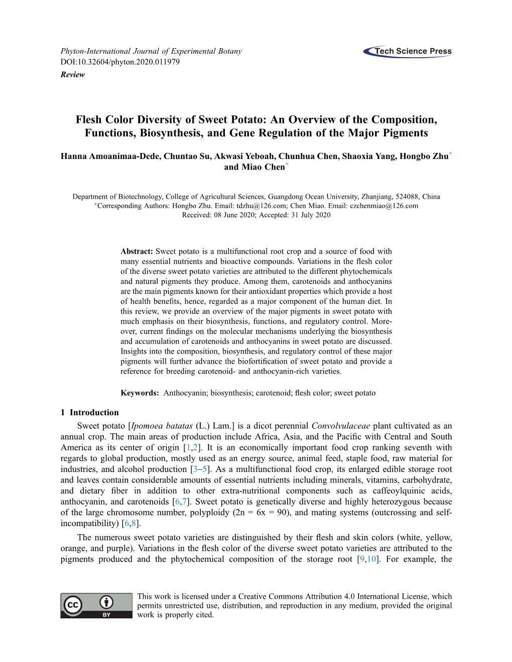 Flesh Color Diversity of Sweet Potato: an Overview of the Composition, Functions, Biosynthesis, and Gene Regulation of the Major Pigments