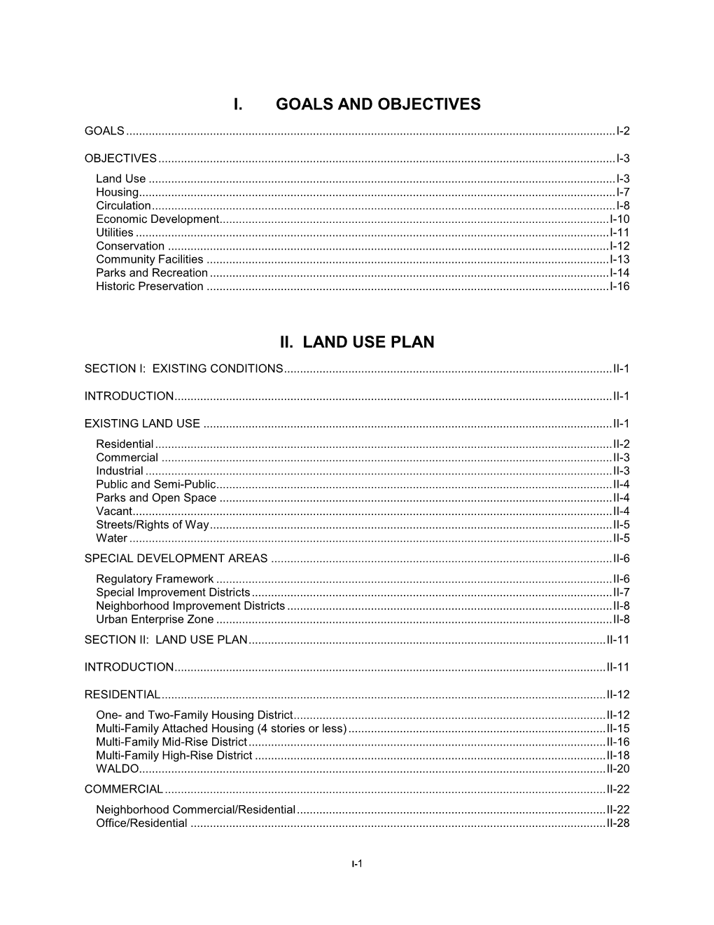 I. Goals and Objectives Ii. Land Use Plan