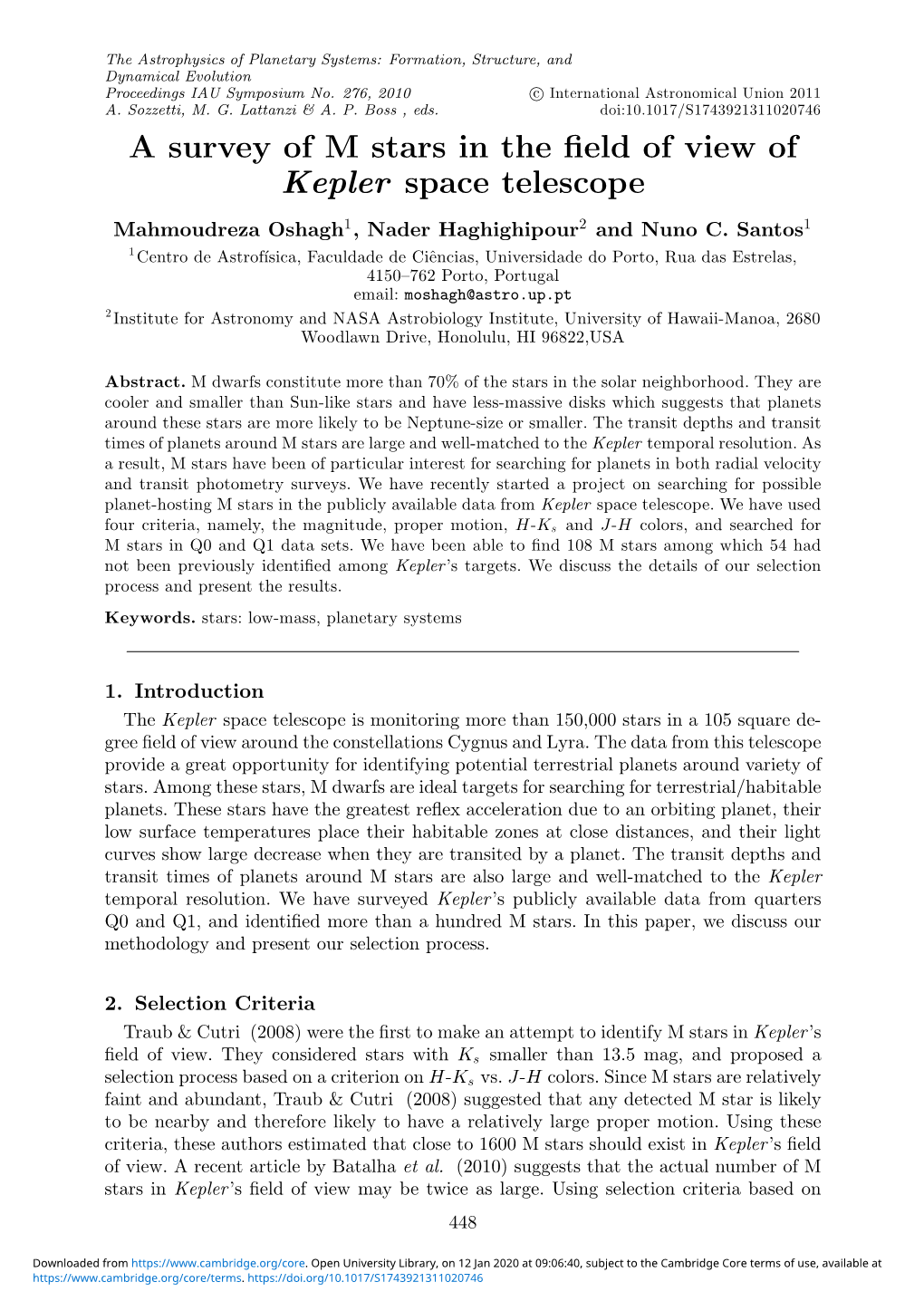 A Survey of M Stars in the Field of View of Kepler Space Telescope