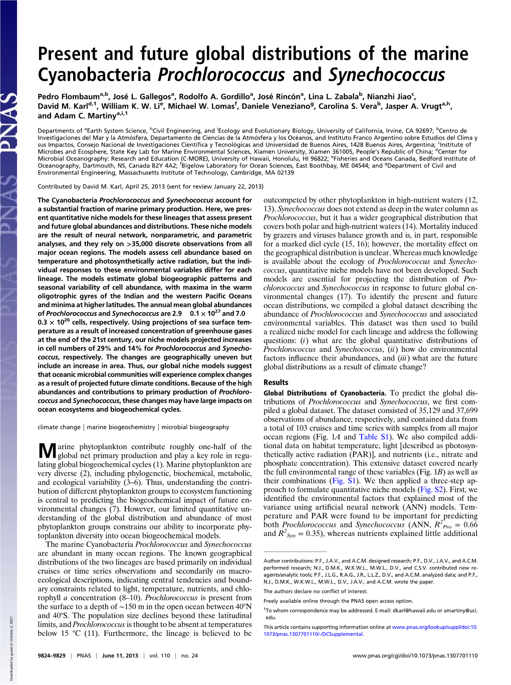 Present and Future Global Distributions of the Marine Cyanobacteria Prochlorococcus and Synechococcus