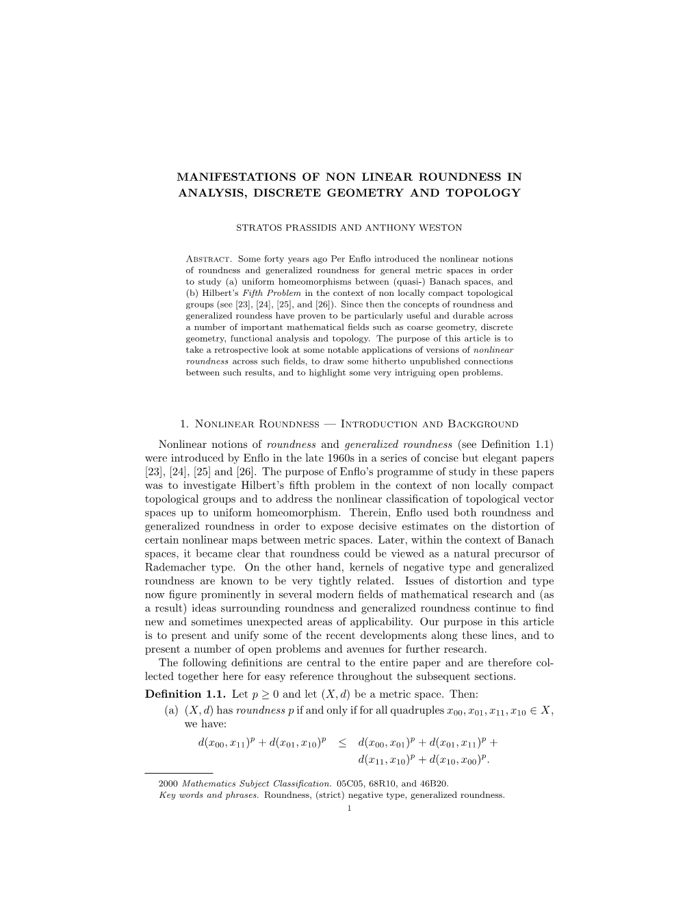 Manifestations of Nonlinear Roundness in Analysis, Discrete Geometry And