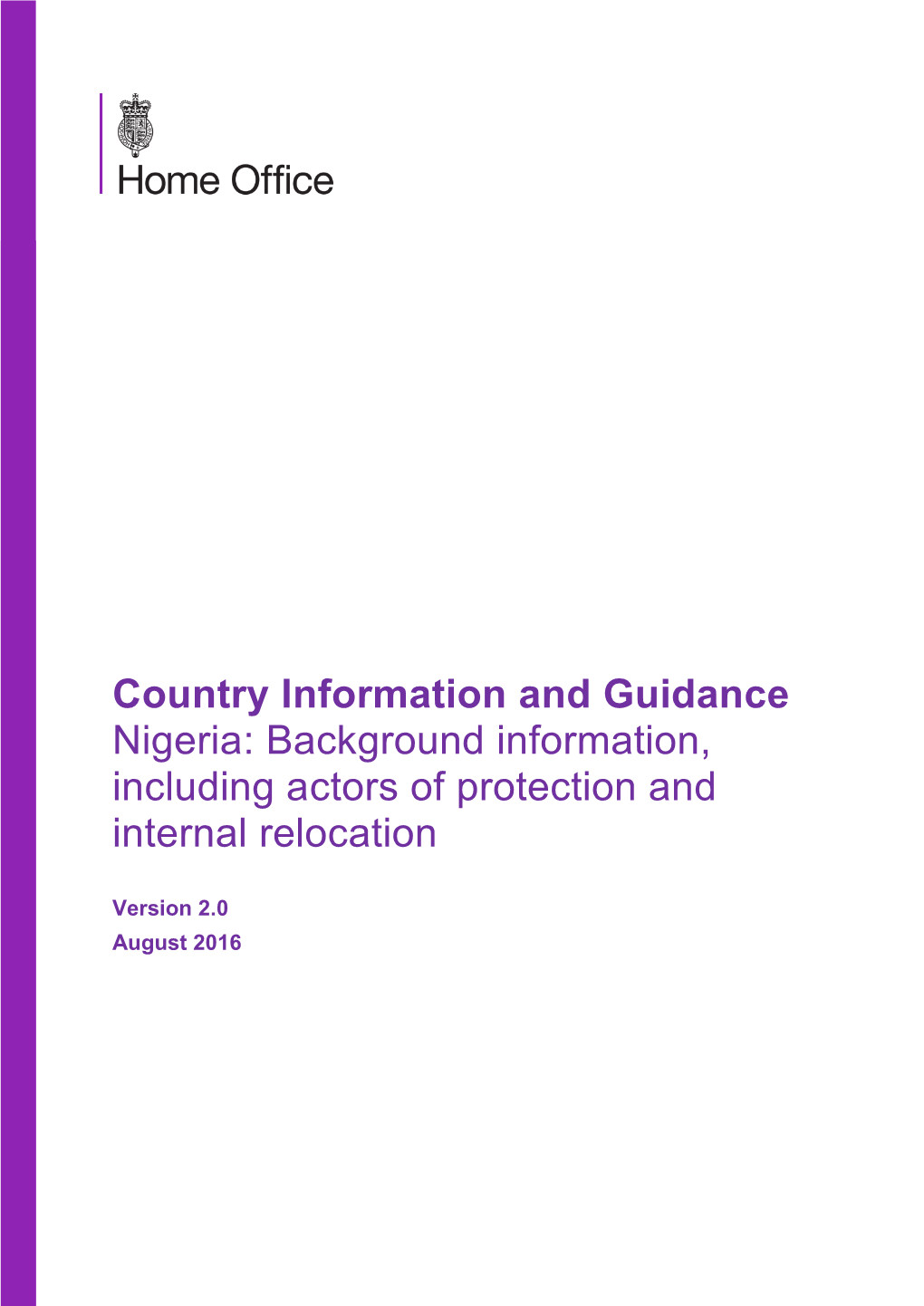Country Information and Guidance Nigeria: Background Information, Including Actors of Protection and Internal Relocation