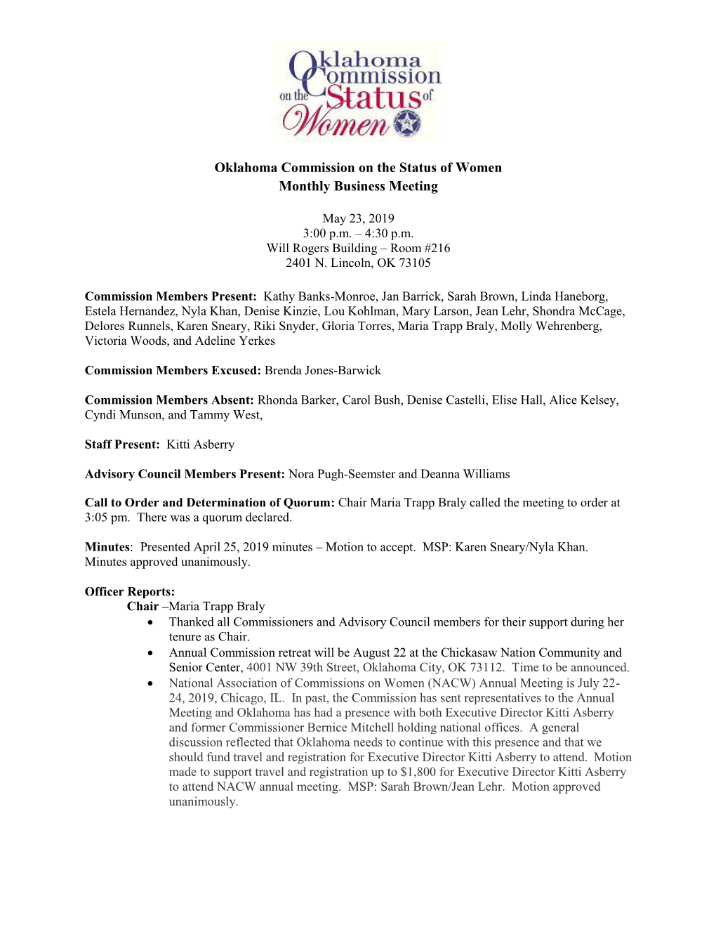 Minutes of the May 23, 2019 Business Meeting