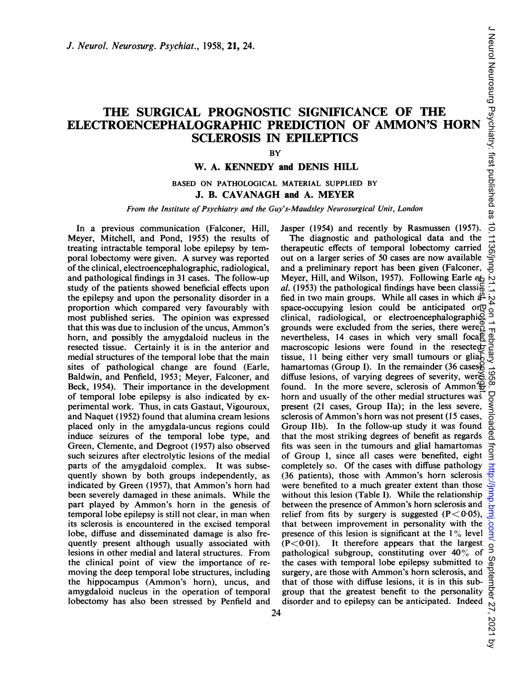 The Surgical Prognostic Significance of the Electroencephalographic Prediction of Ammon's Horn Sclerosis in Epileptics by W