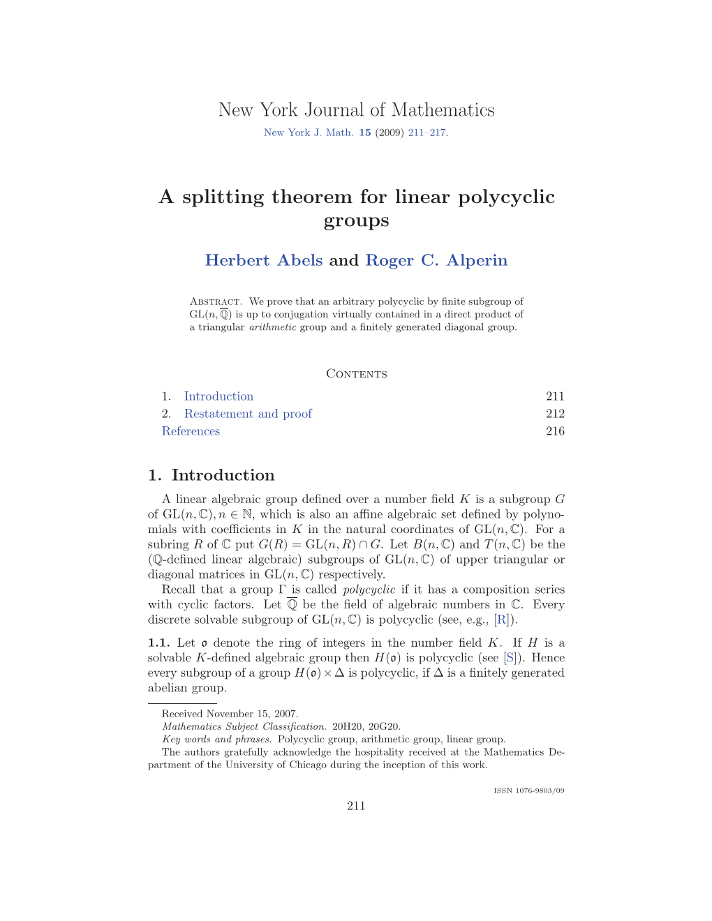 A Splitting Theorem for Linear Polycyclic Groups