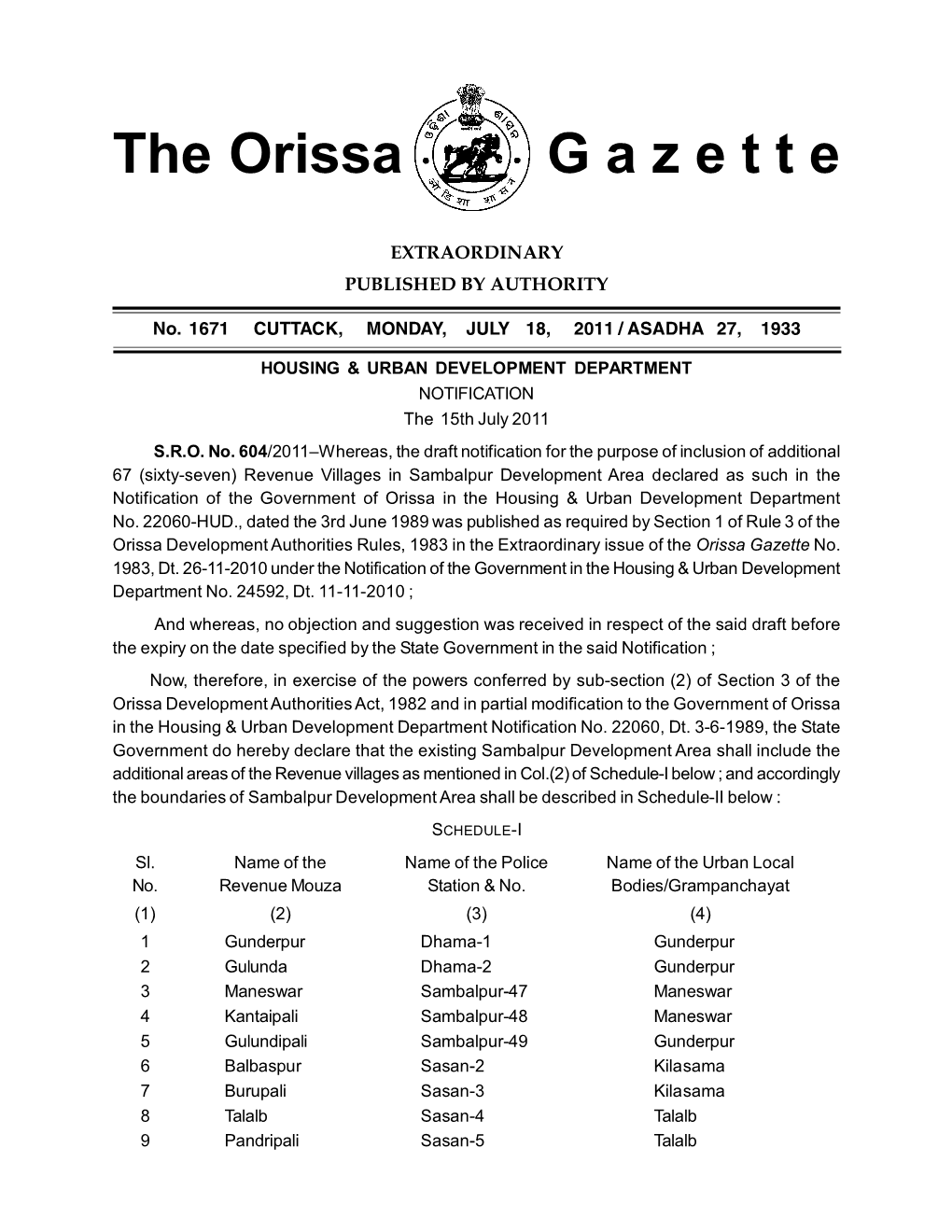 The Orissa G a Z E T T E