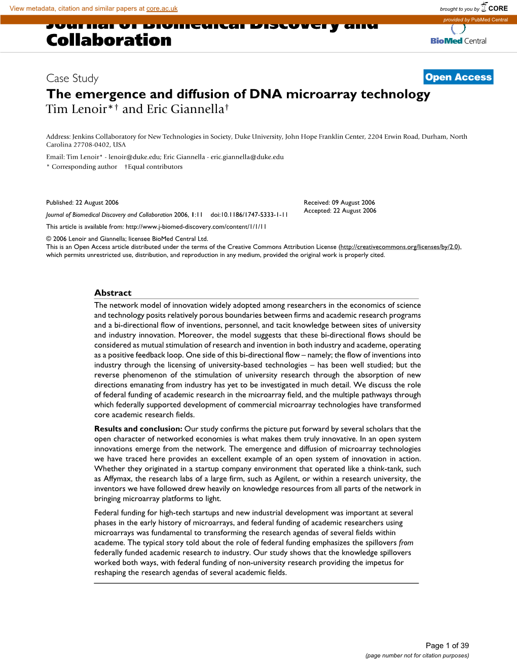 Journal of Biomedical Discovery and Collaboration