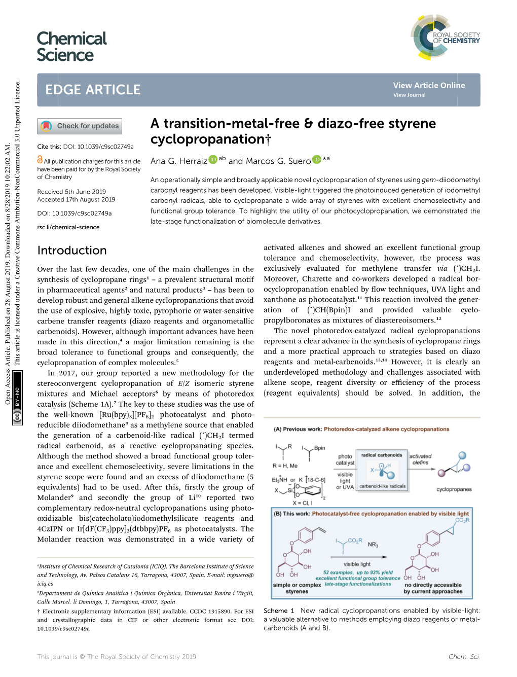 A Transition-Metal-Free &amp; Diazo-Free Styrene Cyclopropanation