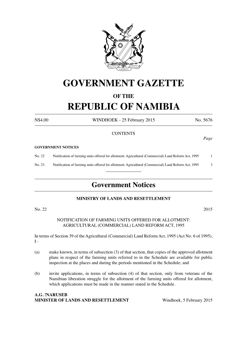 Government Gazette Republic of Namibia