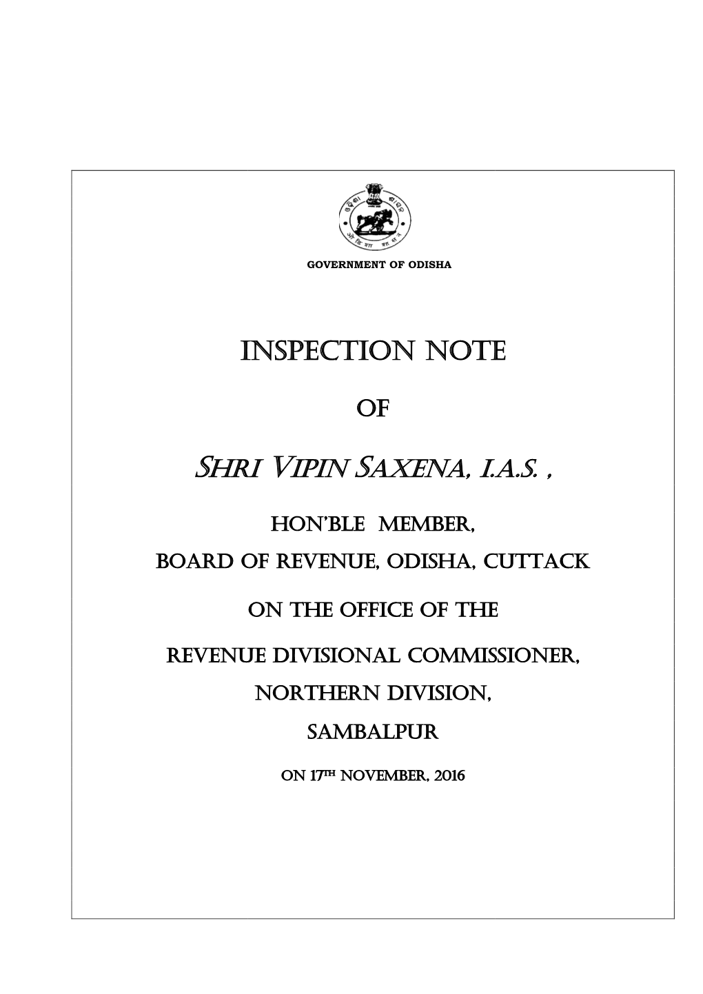 Inspection Note on Revenue Divisional Commissioner,Northern