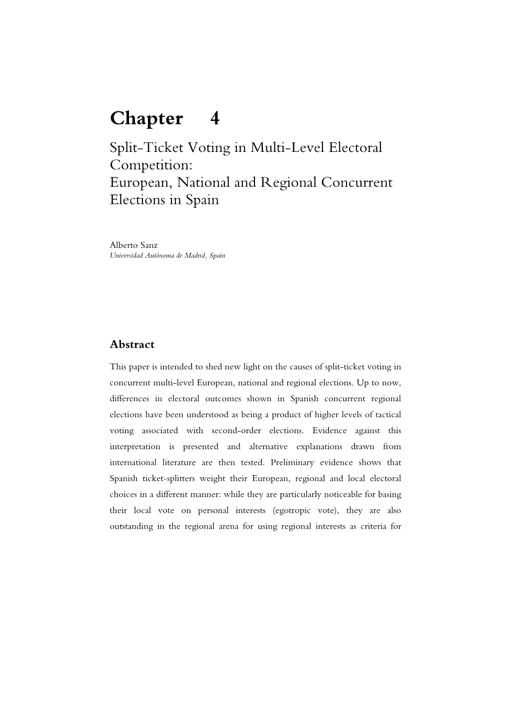 Chapter 4 Split-Ticket Voting in Multi-Level Electoral Competition: European, National and Regional Concurrent Elections in Spain