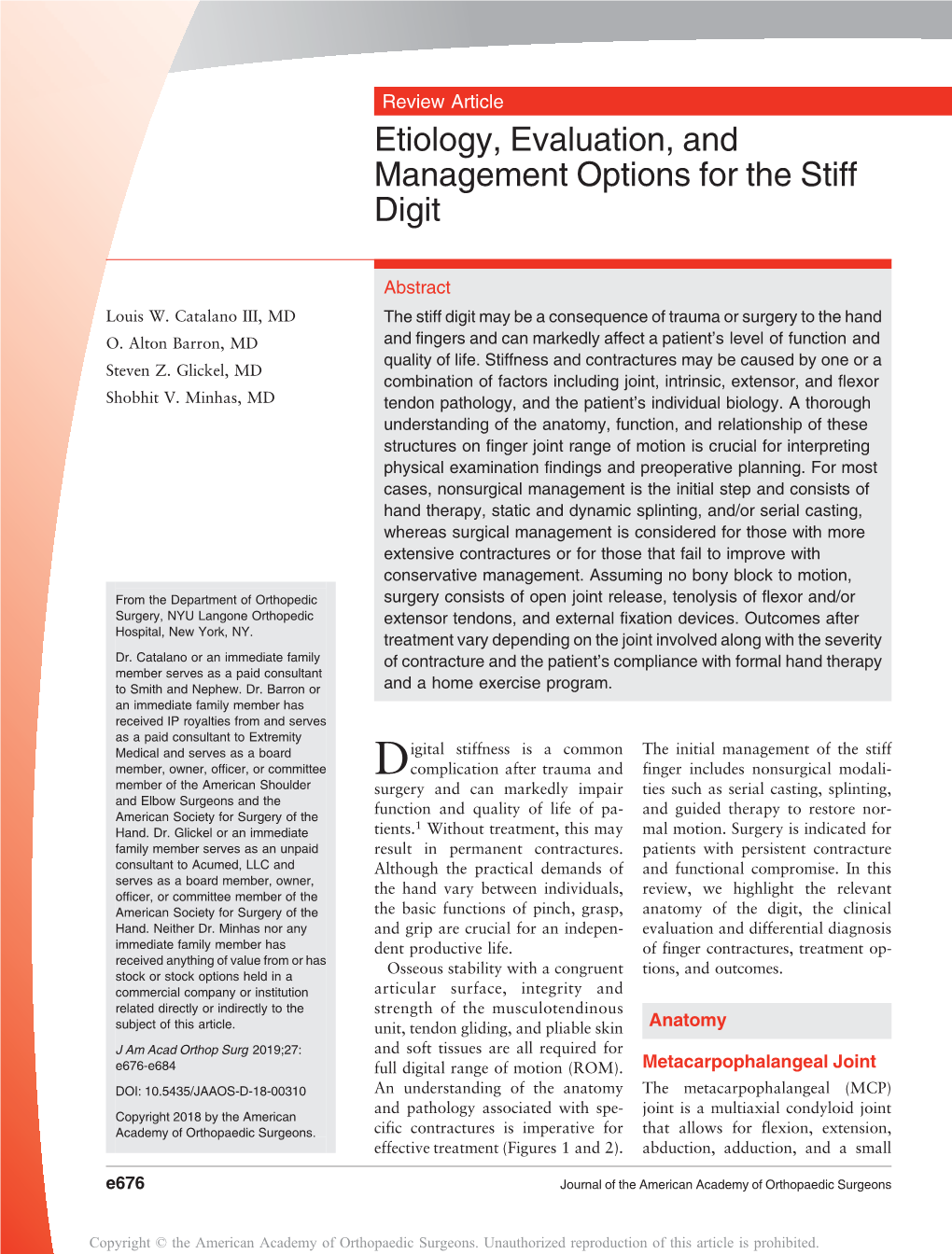 Etiology, Evaluation, and Management Options for the Stiff Digit