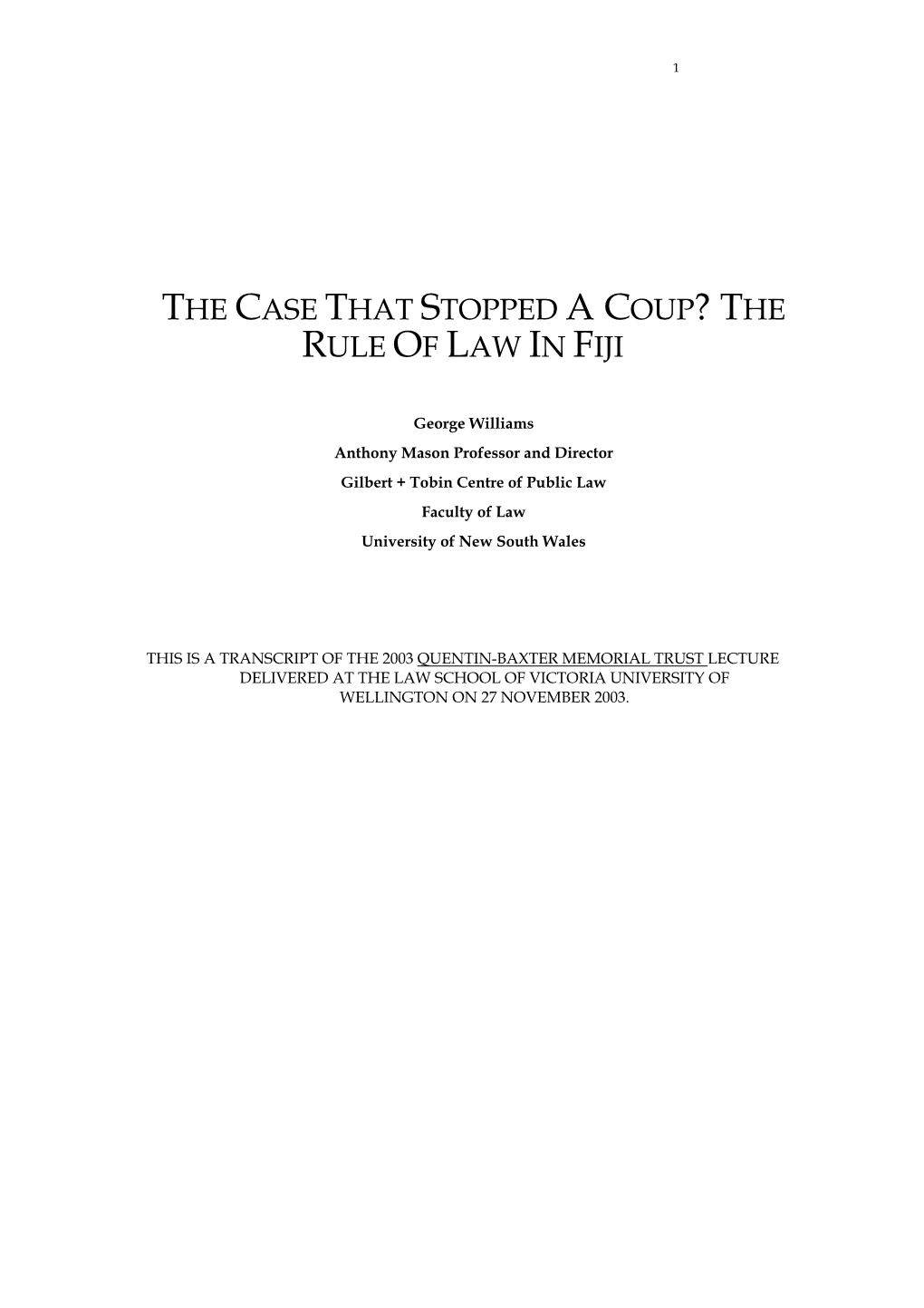 The Case That Stopped the Coup? the Rule of Law in Fiji