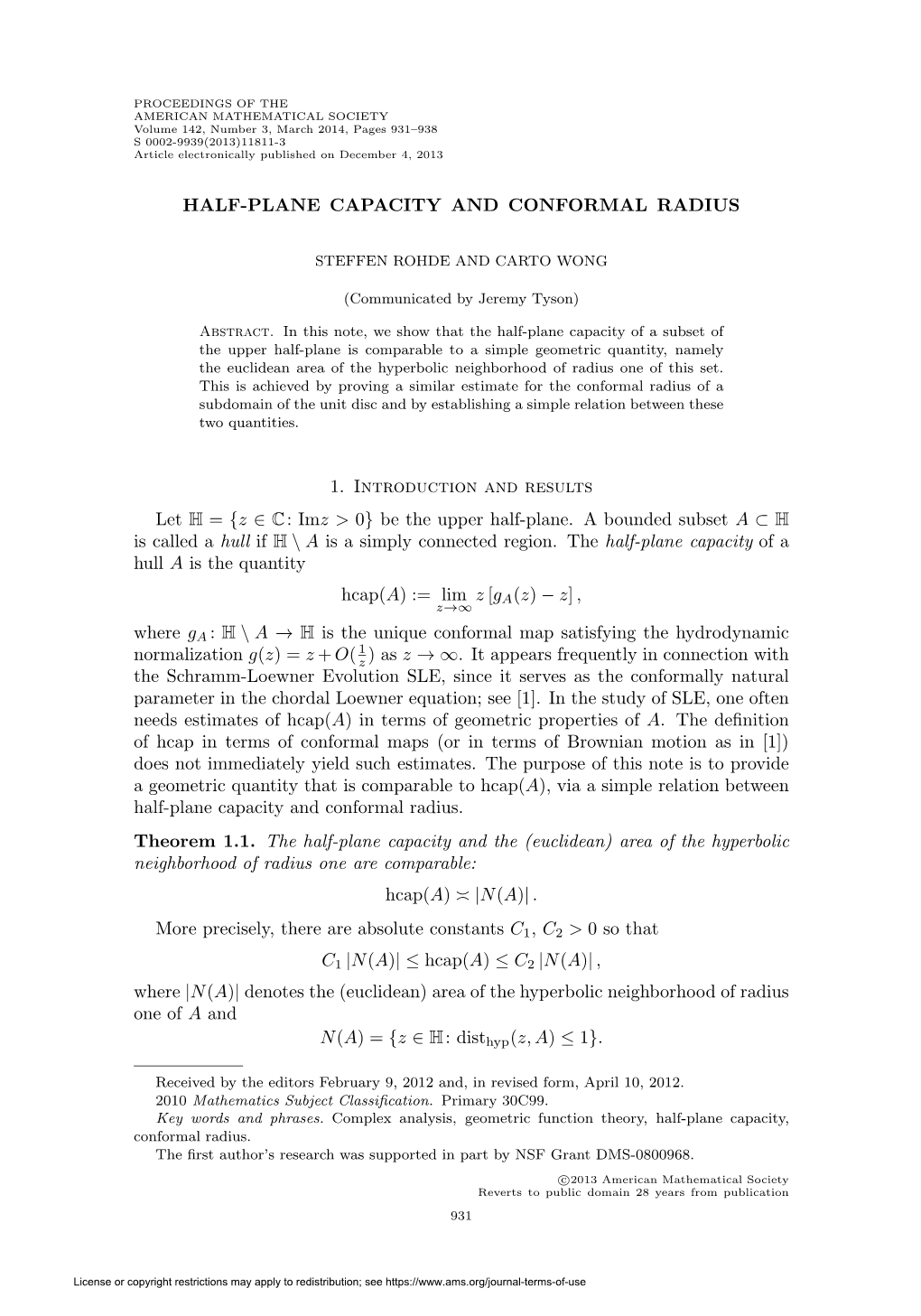 Half-Plane Capacity and Conformal Radius