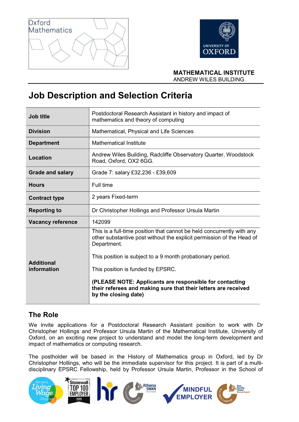 Job Description and Person Specificationselection Criteria