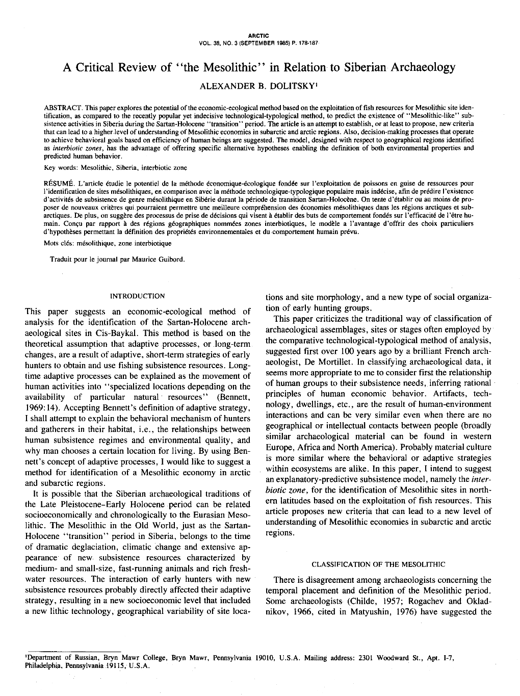 A Critical Review of “The Mesolithic” in Relation to Siberian Archaeology ALEXANDER B