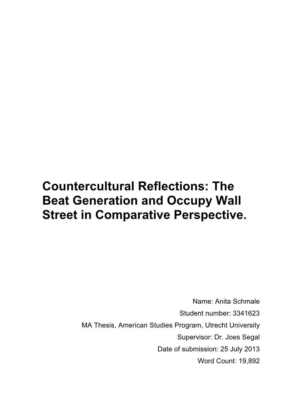 Countercultural Reflections: the Beat Generation and Occupy Wall Street in Comparative Perspective