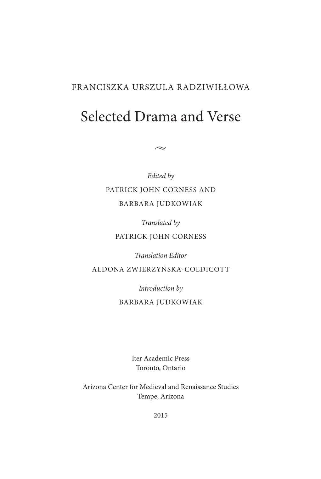 Selected Drama and Verse