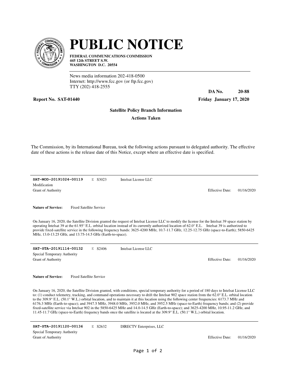 PUBLIC NOTICE FEDERAL COMMUNICATIONS COMMISSION 445 12Th STREET S.W