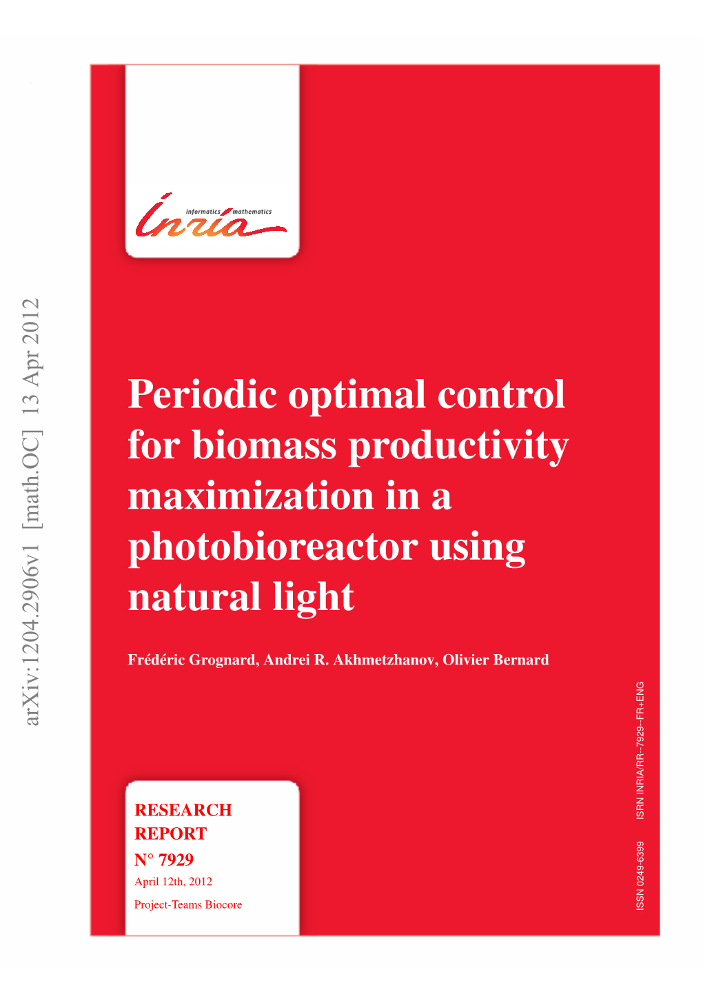 Periodic Optimal Control for Biomass Productivity Maximization in a Photobioreactor Using Natural Light