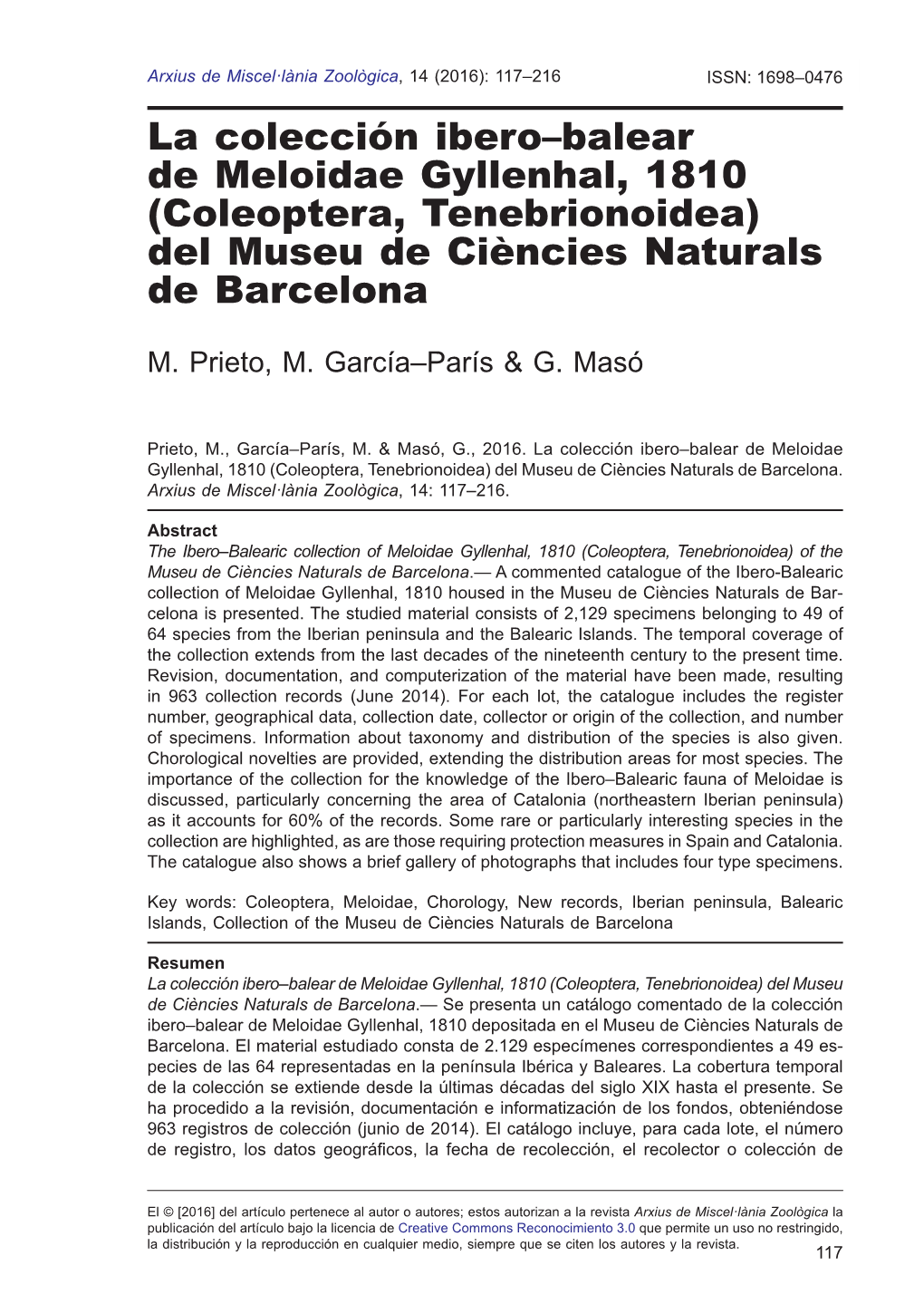 Coleoptera, Tenebrionoidea) Del Museu De Ciències Naturals De Barcelona