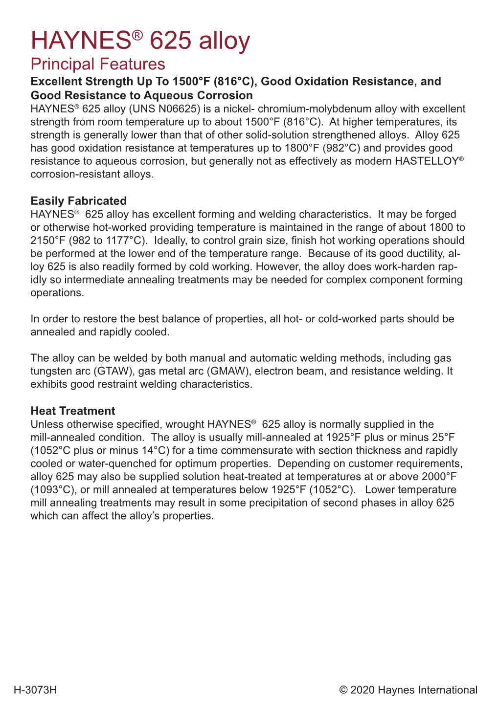 HAYNES® 625 Alloy