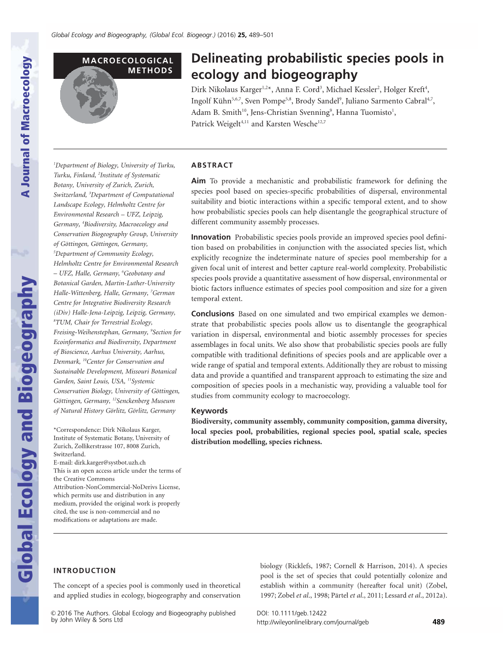 Delineating Probabilistic Species Pools in Ecology and Biogeography