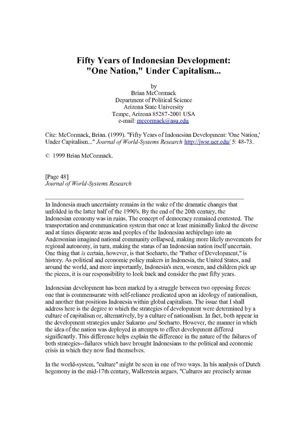 Fifty Years of Indonesian Development: "One Nation," Under Capitalism