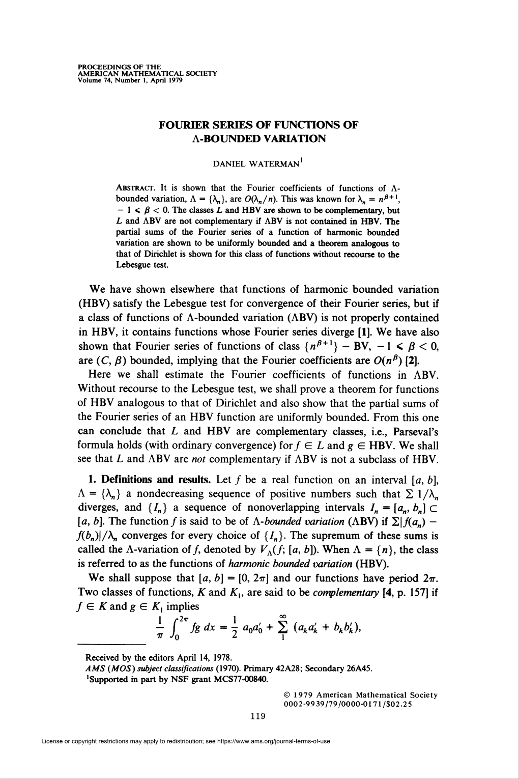 Fourier Series of Functions of A-Bounded Variation