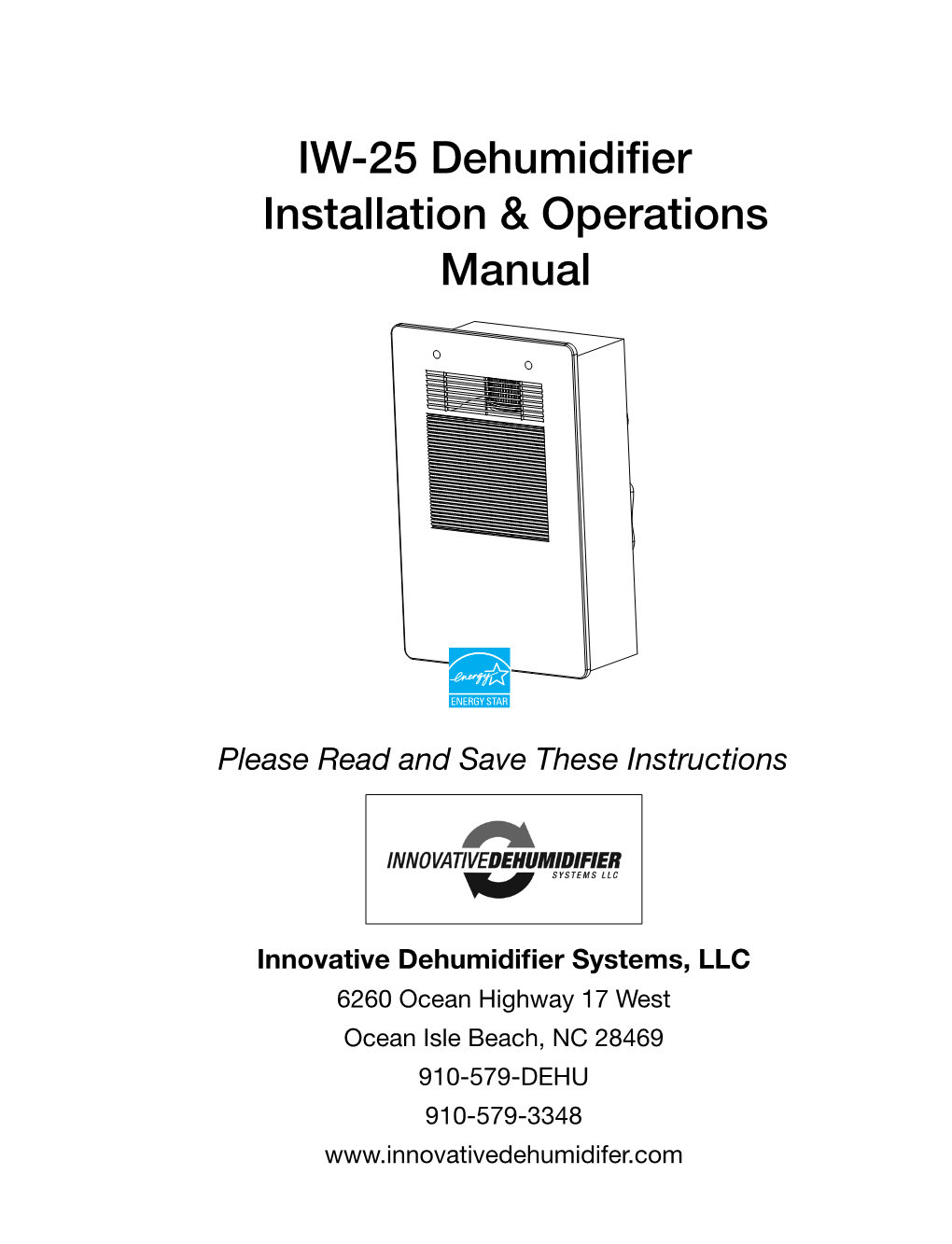 IW-25 Dehumidifier Installation & Operations Manual