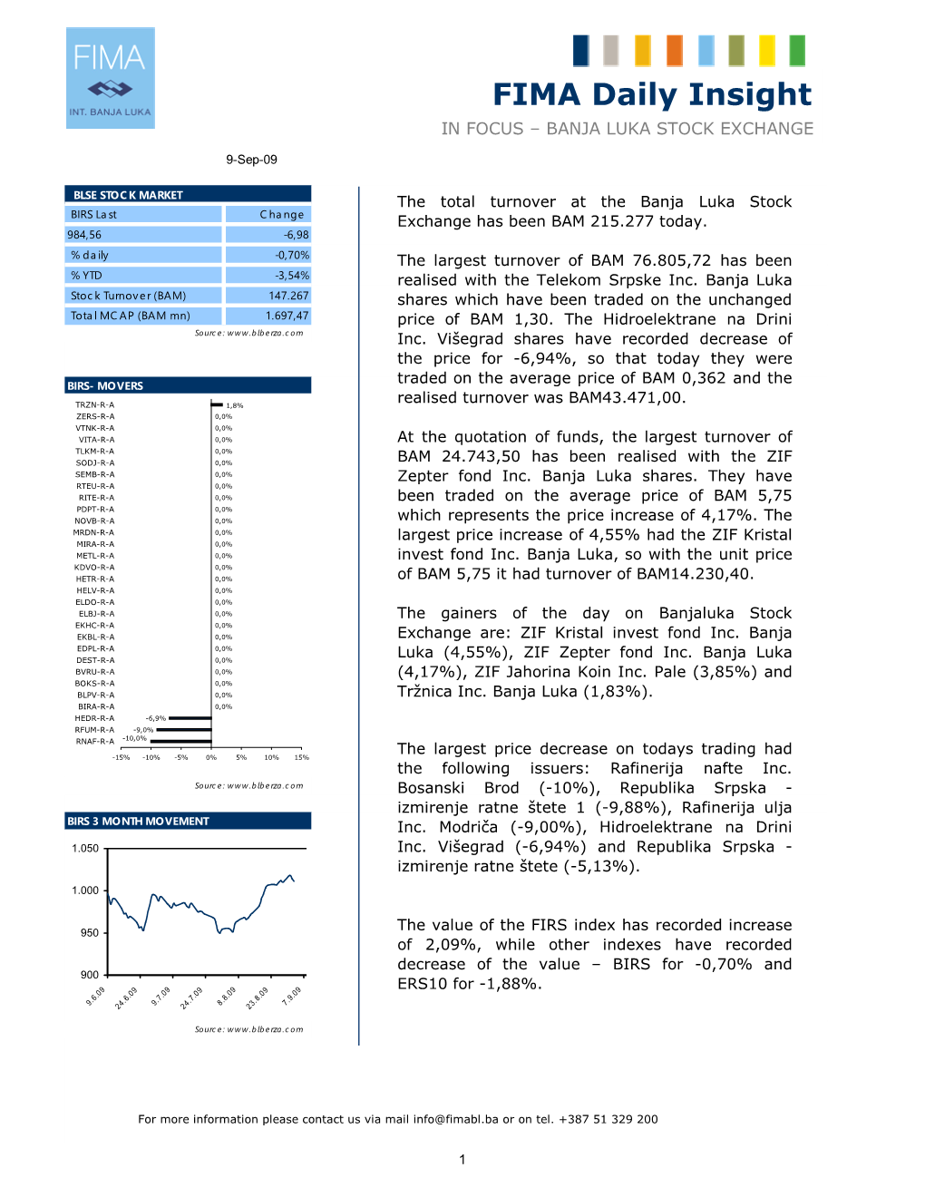 FIMA Daily Insight in FOCUS – BANJA LUKA STOCK EXCHANGE