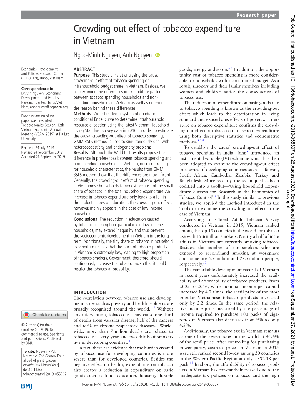 Crowding-Out Effect of Tobacco Expenditure in Vietnam